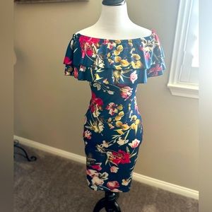 Lycra floral off shoulder dress